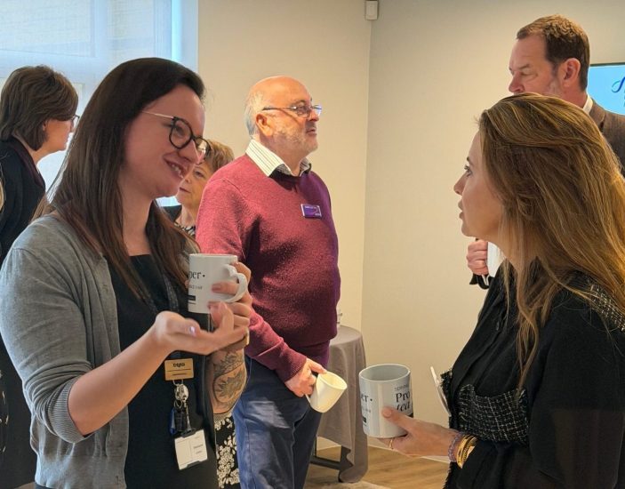 Conversations at our CommuniTea event, with Nicki Treffers’ Beresfords group and our event partner pictured (right).